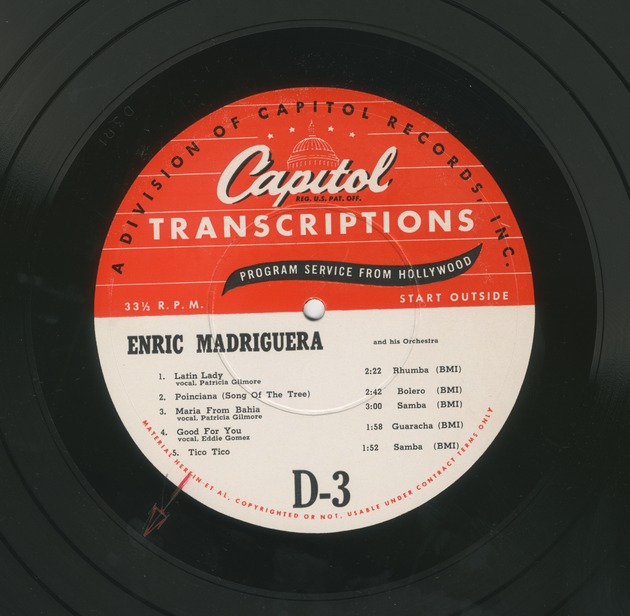 Enric Madriguera and His Orchestra D3-D4 - Record Label